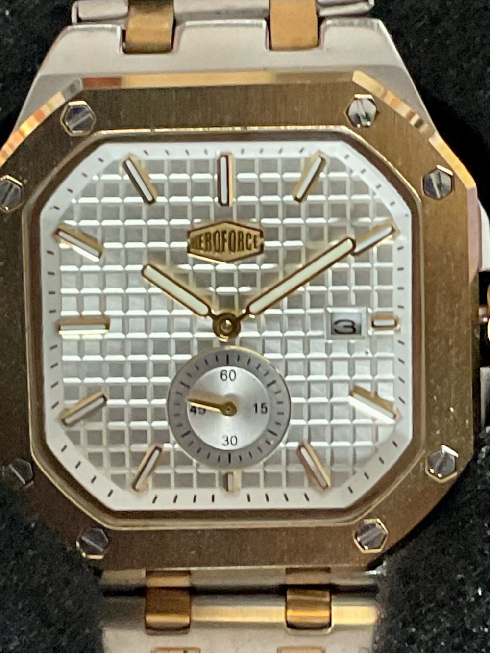 NIB Two Tone Octagonal Square Heroforce Watch Integrated Bracelet + Tool